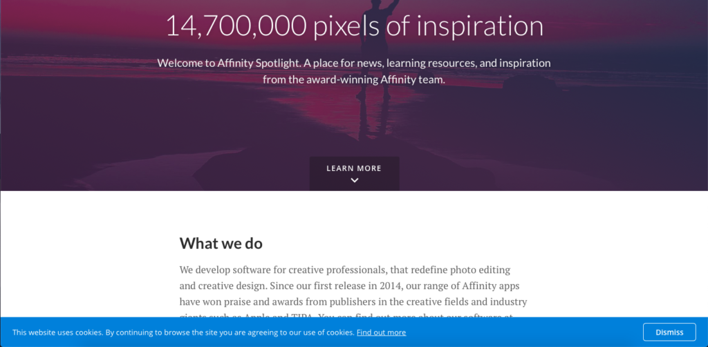 Une capture d'écran du site Affinity Spotlight qui est vraiment très inspirant pour l'utilisation d'affinité Designer